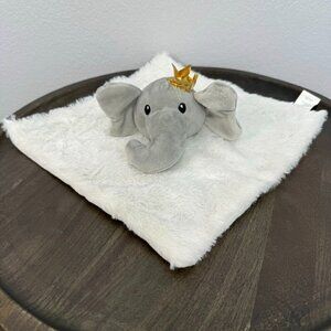 Lila & Jack Baby Elephant Gold Crown Security Blanket Lovey White Grey